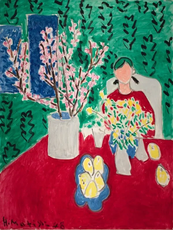Paint n sip Matisse Plum Blossoms, Green Background (Branche de prunier, fond vert) malt av Henri Matisse